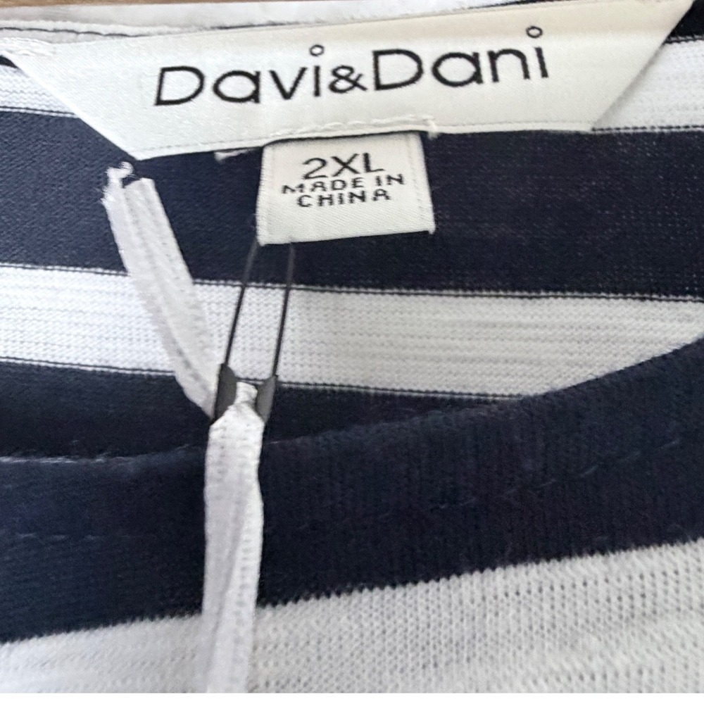 Davi & Dani Dress Women 2XL Navy Blue Striped Lace Trim Relaxed T-Shirt Pockets - Picture 6 of 13